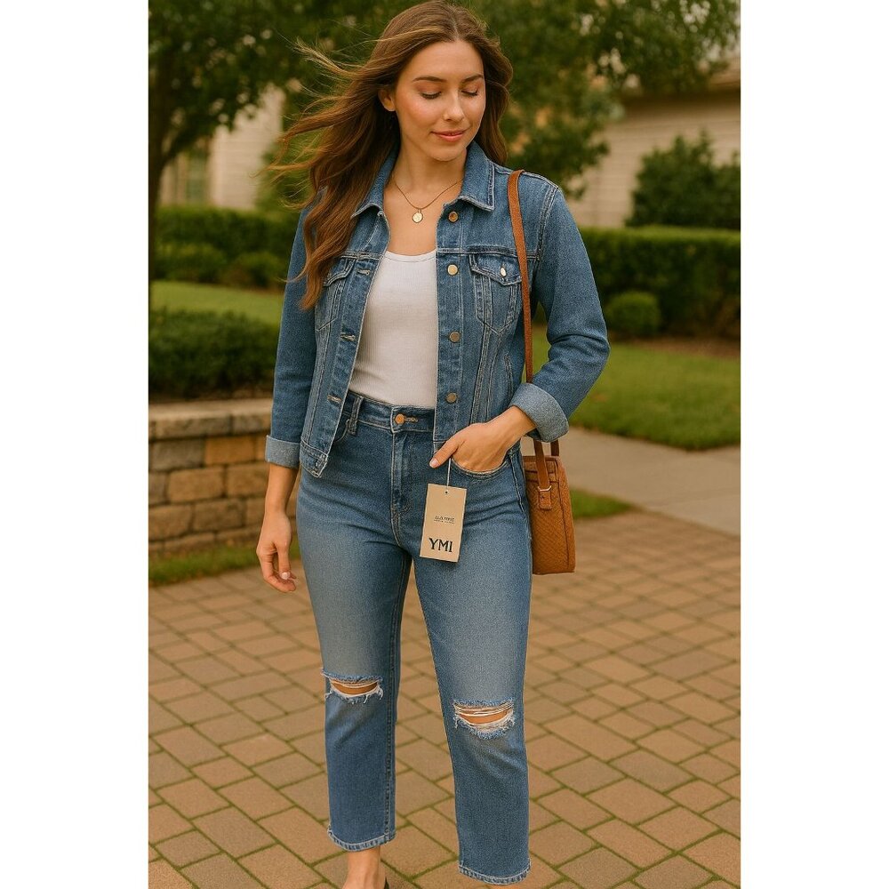 YMI Size 17/30 Womens Distressed Light Wash Straight Leg Jeans NWT - Picture 5 of 12